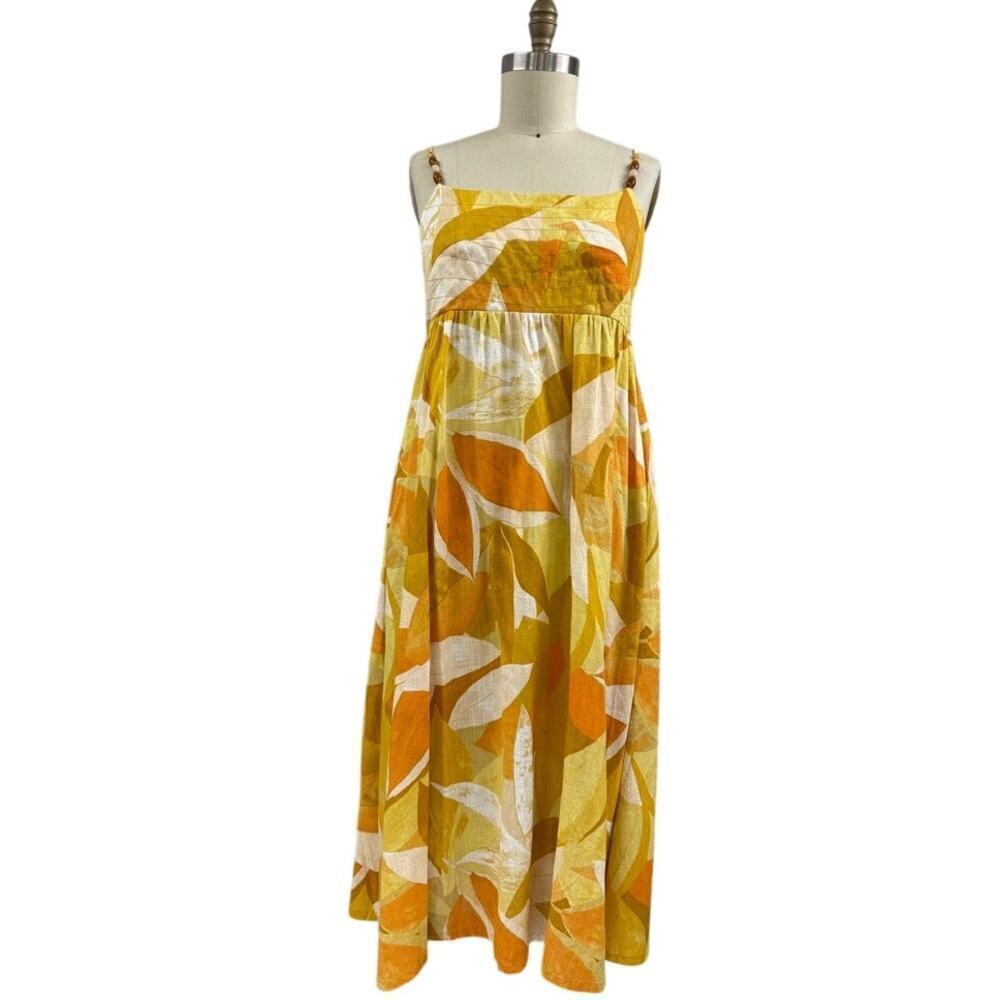 1.STATE Yellow Orange Abstract Maxi Dress L – Boho Resort Sunset Style